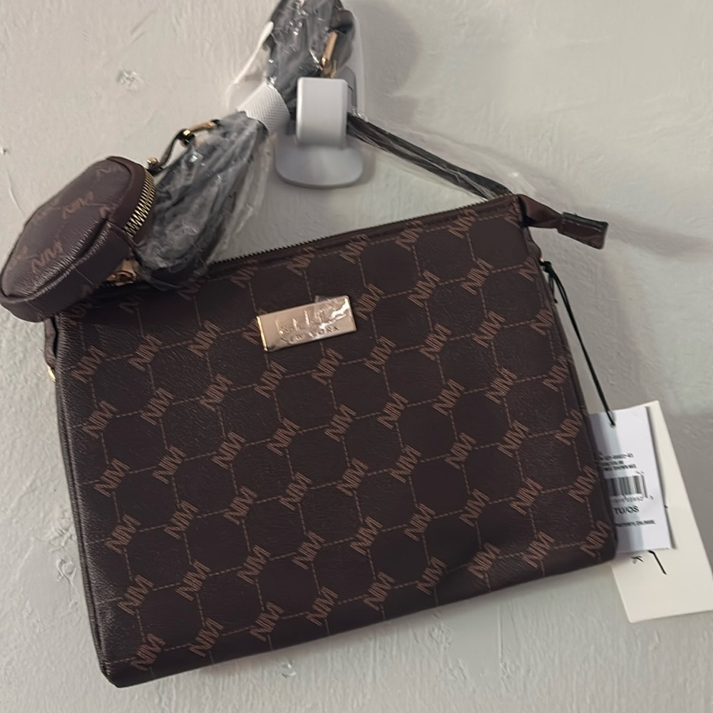 NICOLE MILLER CROSSBODY BAG PURSE W/ EARBUD CHANGE CASE BROWN NWT